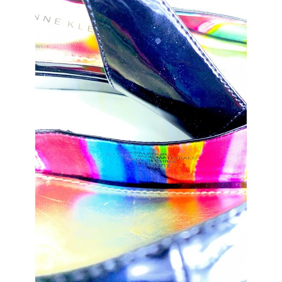 Anne Kline iflex SZ 8.5M Slingback Bow Patent Leather Wedge Black Peep Open Toe - Picture 7 of 7
